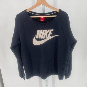 Nike Pullover Sweatshirt Crew Neck Big Logo Medium Black Charcoal Crewneck
